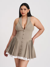 Load image into Gallery viewer, Hazel Brown Preppy Halter Neck Pleated Mini Dress
