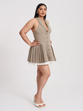 Load image into Gallery viewer, Hazel Brown Preppy Halter Neck Pleated Mini Dress
