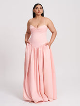 Load image into Gallery viewer, Najwa Baby Pink Ruched Breast Drop Waist Maxi Dress

