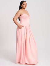 Load image into Gallery viewer, Najwa Baby Pink Ruched Breast Drop Waist Maxi Dress
