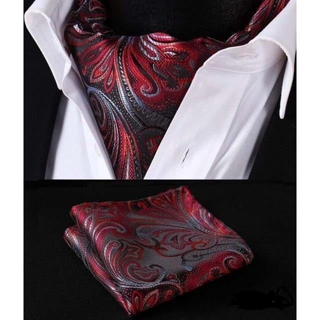 Modern Red Paisley Ascot/Cravat Tie & Handkerchief