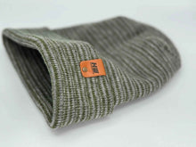 Load image into Gallery viewer, H-Stitch Contrast Cuffed Beanie – Gray/Green | Made in USA | Trending Designer Winter Hat 2025
