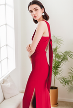 Load image into Gallery viewer, Modern bateau neckline hallowed back pencil skirt Stretchable satin prom dress
