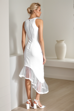 Load image into Gallery viewer, Modern Scoop Neck asymmetrical skirt hem Satin wedding dress little white dress
