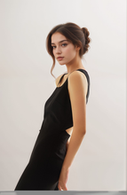 Load image into Gallery viewer, Asymmetrical geometric concept hallowed back pencil skirt satin prom dress
