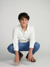 Load image into Gallery viewer, Blue Buttons Long Sleeve Dress Shirt with Paisley Contrast
