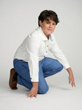 Load image into Gallery viewer, Blue Buttons Long Sleeve Dress Shirt with Paisley Contrast
