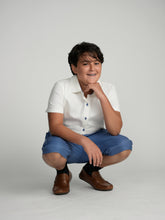 Load image into Gallery viewer, Blue Buttons Short Sleeve Dress Shirt with Paisley Contrast
