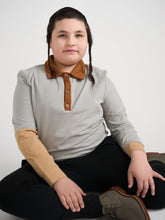 Load image into Gallery viewer, Gray Color Block Polo Long Sleeve
