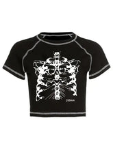 Load image into Gallery viewer, Aesthetic Skull Girl T-Shirt - Y2K Black Vintage Style - # GIAA23510024
