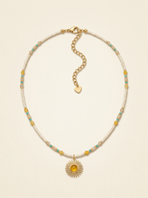 Load image into Gallery viewer, Natural Stone Beaded Necklace with Sun Pendant
