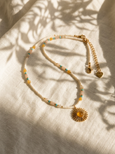 Load image into Gallery viewer, Natural Stone Beaded Necklace with Sun Pendant
