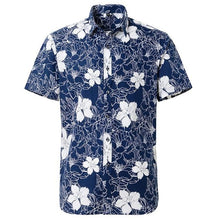 Load image into Gallery viewer, Navy Hibiscus Hawaiian Cotton Short Sleeve Shirt
