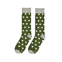 Load image into Gallery viewer, Olive Green with White Polka Dot Socks
