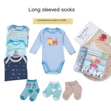 Load image into Gallery viewer, Newborn Long Sleeve Triangle Bodysuit &amp; Towel Socks Gift Set - # BANB11110015
