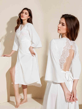 Load image into Gallery viewer, Elegant Lace Keyhole Open Back Soft Satin Robe with Slit - 4 Colors
