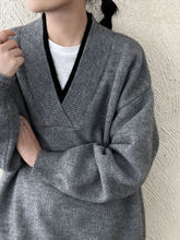 Load image into Gallery viewer, Retro Loose Splicing V-neck Sweater + Wide-leg Pants Suit
