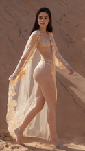 Load image into Gallery viewer, Golden Nude Sheer Lace Long Robe | Luxury Boudoir &amp; Bridal Photoshoot Gown
