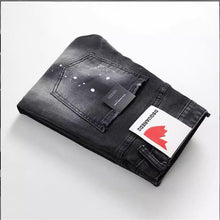 Load image into Gallery viewer, Black And Gray Paint Hole Zipper Decorations Personality Jeans Men
