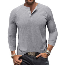 Load image into Gallery viewer, Mens Round Neck Henry Solid Color Long Sleeve T shirt
