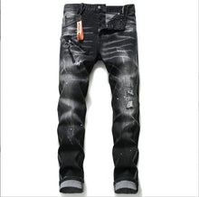 Load image into Gallery viewer, Black And Gray Paint Hole Zipper Decorations Personality Jeans Men
