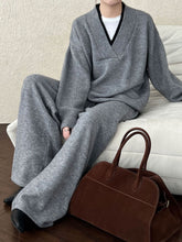 Load image into Gallery viewer, Retro Loose Splicing V-neck Sweater + Wide-leg Pants Suit

