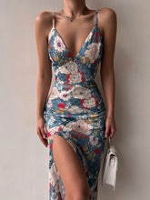 Load image into Gallery viewer, Women's Printed Backless Slit Sling Dress
