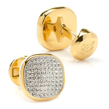 Load image into Gallery viewer, Gold Stainless Steel White Pave Crystal Cufflinks
