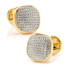 Load image into Gallery viewer, Gold Stainless Steel White Pave Crystal Cufflinks

