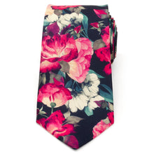 Load image into Gallery viewer, Painted Floral Navy Silk Men's Tie
