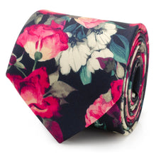 Load image into Gallery viewer, Painted Floral Navy Silk Men's Tie
