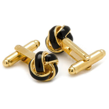 Load image into Gallery viewer, Black and Gold Knot Cufflinks
