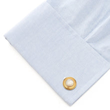 Load image into Gallery viewer, Mother of Pearl Round Gold Stainless Steel Cufflinks
