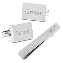 Load image into Gallery viewer, Engravable Rectangle Cufflinks and Tie Bar Gift Set
