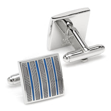 Load image into Gallery viewer, Gray and Blue Striped Square Cufflinks
