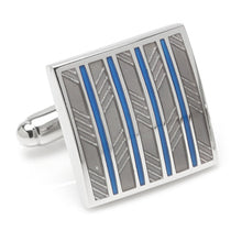 Load image into Gallery viewer, Gray and Blue Striped Square Cufflinks
