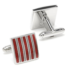 Load image into Gallery viewer, Red and Gray Striped Square Cufflinks
