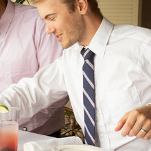 Load image into Gallery viewer, The Travis Tie (Navy Pink Stripe Men's Tie)
