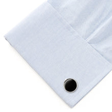 Load image into Gallery viewer, Round Silver Cufflink with Onyx Inlay
