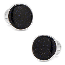 Load image into Gallery viewer, Sterling Silver Classic Round Blue Goldstone Cufflinks
