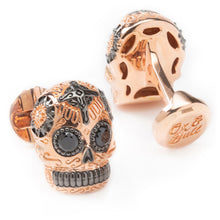 Load image into Gallery viewer, Rose Gold and Black PVD Day of Dead Skull Cufflinks
