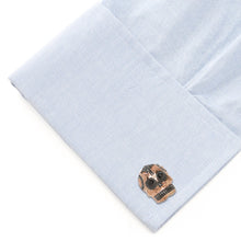 Load image into Gallery viewer, Rose Gold and Black PVD Day of Dead Skull Cufflinks
