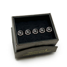 Load image into Gallery viewer, Sterling Silver Ribbed Onyx 5-Studs

