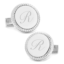 Load image into Gallery viewer, Sterling Silver Rope Border Engravable Round Cufflinks
