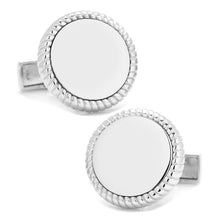 Load image into Gallery viewer, Sterling Silver Rope Border Engravable Round Cufflinks
