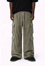 Load image into Gallery viewer, GREY CORDUROY DRAWSTRING CARGO PANTS
