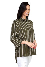 Load image into Gallery viewer, Stripe Button Down Shirt -Olive - # WOAA21510017-PRG
