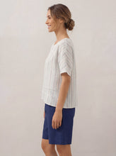 Load image into Gallery viewer, 100% Linen Pleated Striped Pullover Top VIA
