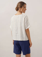 Load image into Gallery viewer, 100% Linen Pleated Striped Pullover Top VIA
