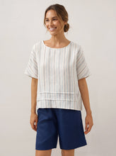 Load image into Gallery viewer, 100% Linen Pleated Striped Pullover Top VIA
